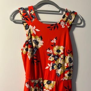 Skater dress bright orange and floral